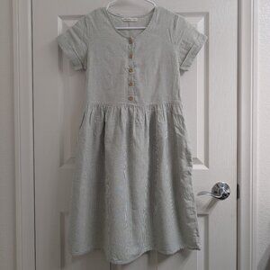 Little Cottonwood green and white striped button front dress